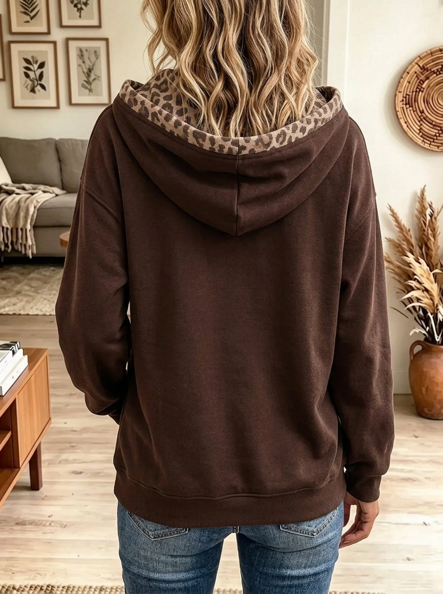 Women's Frayed Leopard Tree Snowflake Fleece Hoodie