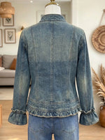 Women's Double-Breasted Ruffle Hem Denim Jacket