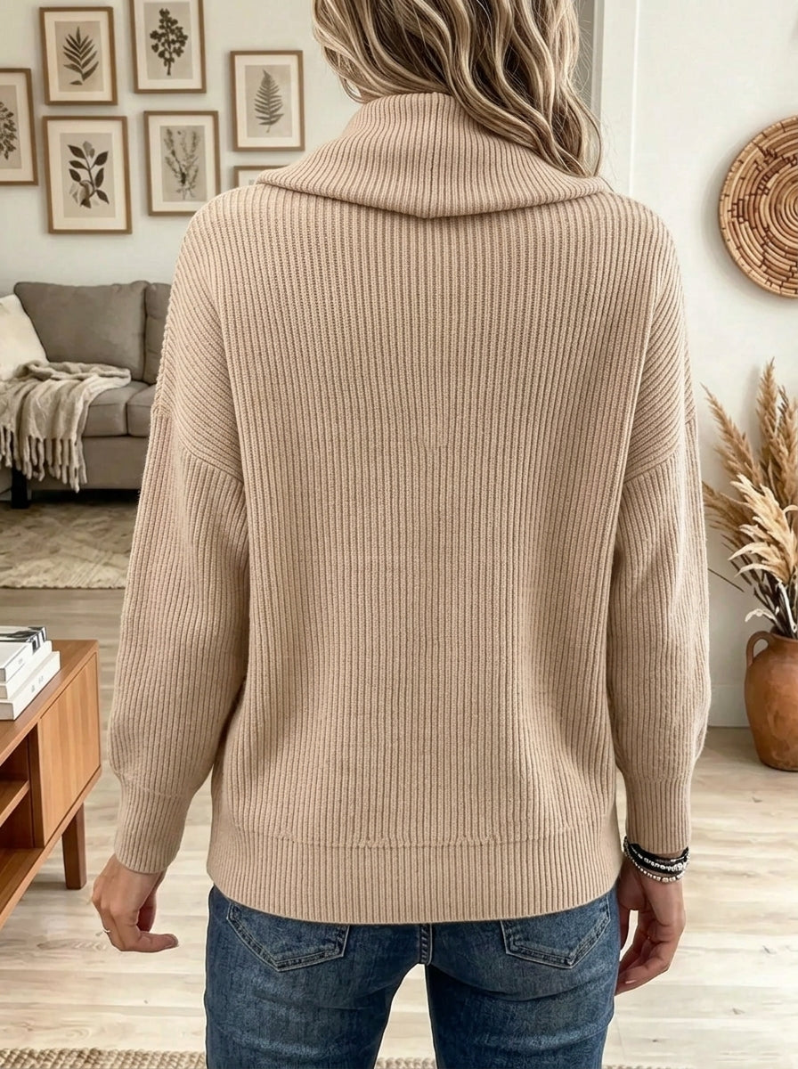 Women's Slouchy Draped Cowl Neck Ribbed Sweate