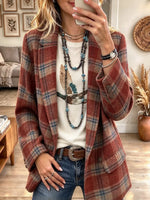 Women's Retro Casual Plaid Print Lapel Coat