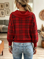 Women's Plaid Cowl Neck Slouchy Knit Sweater