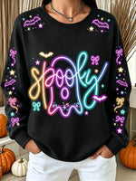 Vintage Autumn Halloween Ghost Art Print Crewneck Sweatshirt