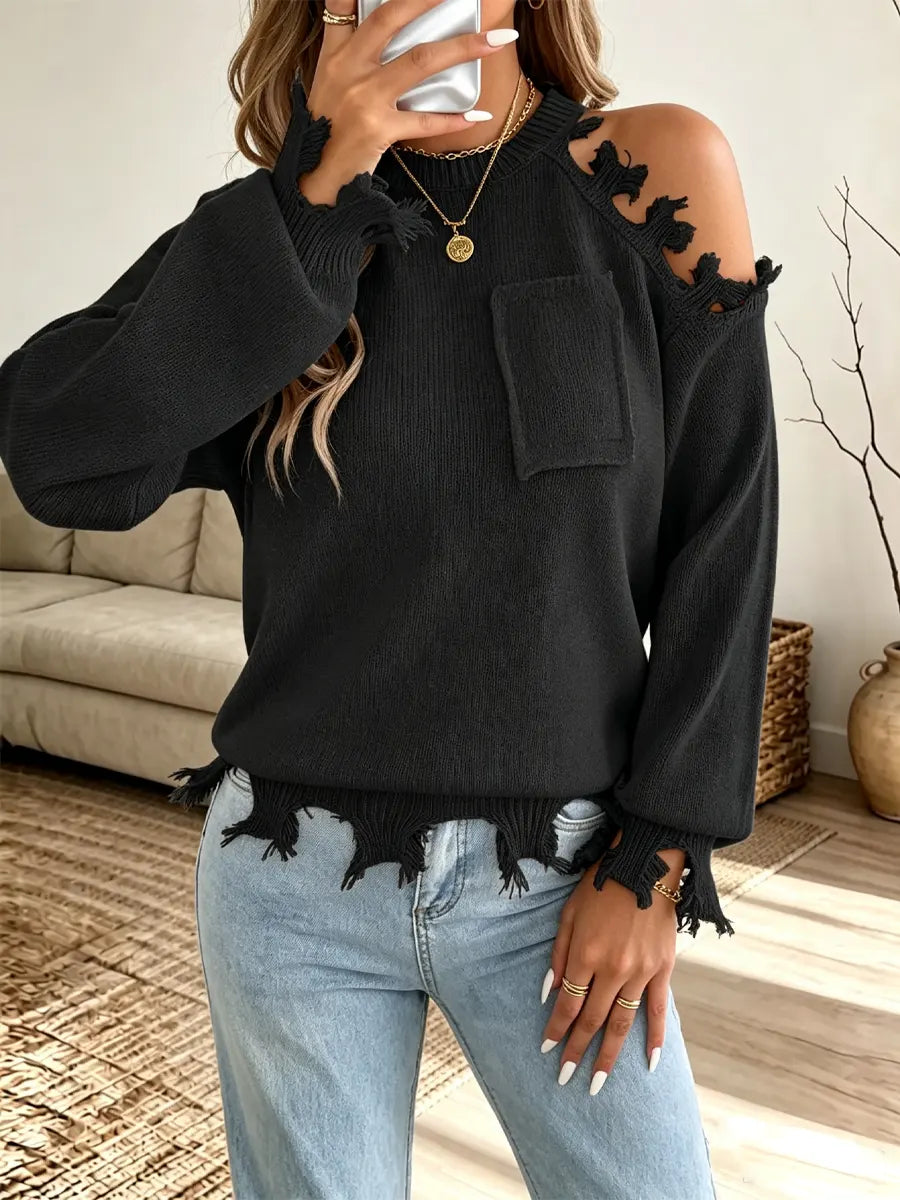 Retro Cozy Knit Cutout Art Casual Stylish Long Sleeve Sweater