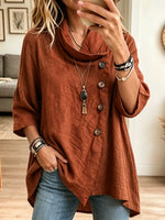 Women's Asymmetrical Cowl Neck Button Linen Tunic