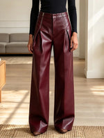 Vintage Elegant Pu Leather Zipper Pants