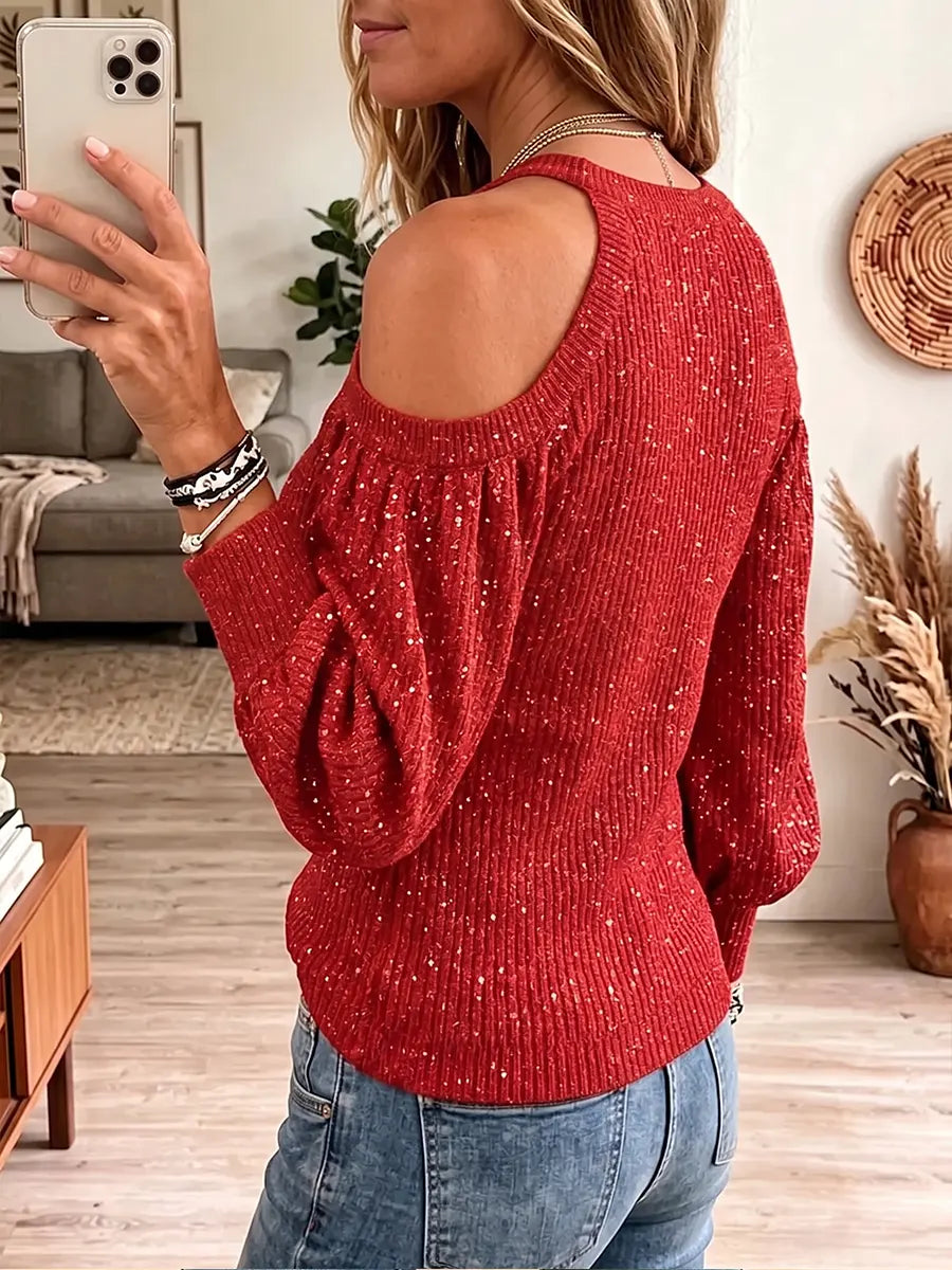 Vintage Elegant Sparkling Off-shoulder Christmas And New Year Sweater