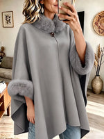 Vintage Elegant Wool-blend Cape With Fur Collar Coat