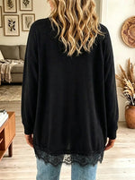 Women's Eyelash Lace Trim Ribbed Open-Front Cardigan