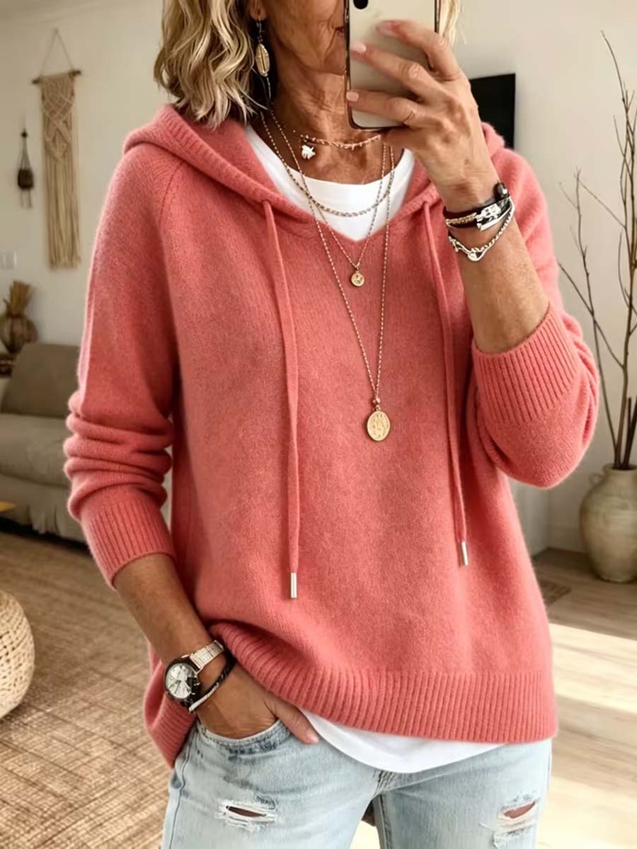 Comfortable Elegant Hooded Long Sleeve Casual Knitted Sweater