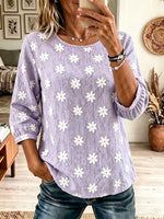 Women's Daisy Floral Textured 3/4 Sleeve Blouse