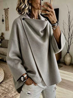 Women's Asymmetrical Button Wrap Collar Poncho