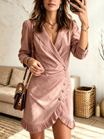 Women's Suede Ruffle Wrap Blazer Dress