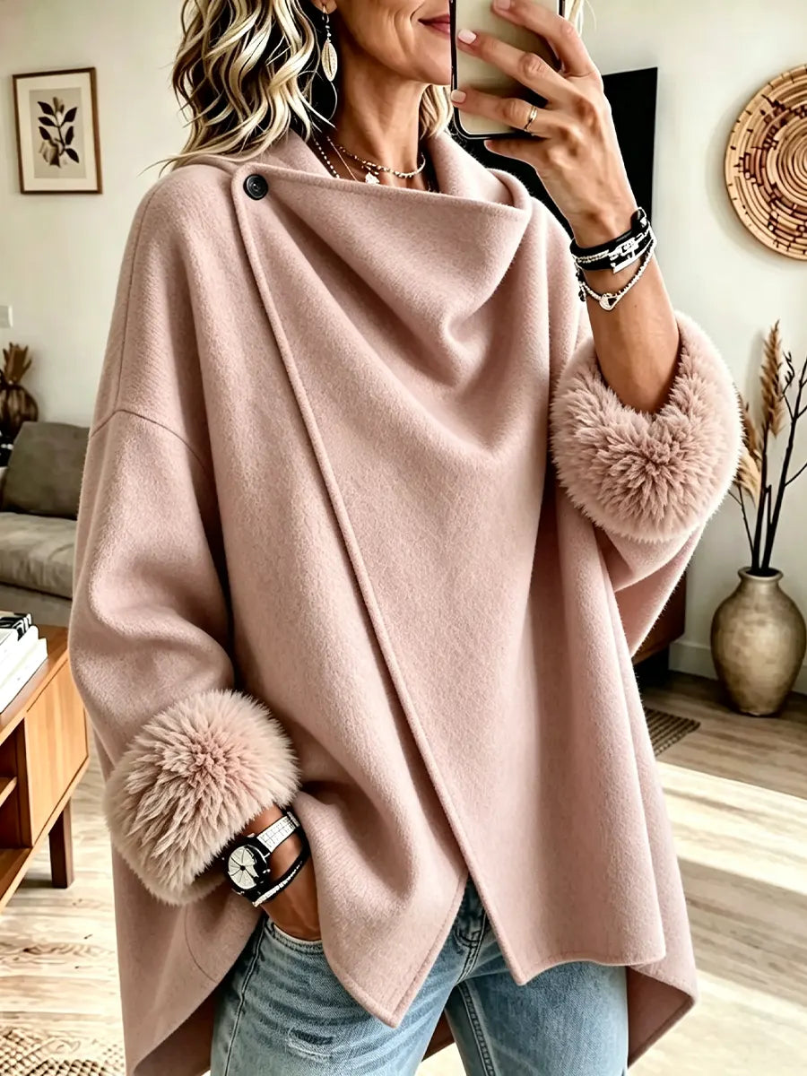Women's Vintage Cuff Fox Fur Double-Faced Wool Loose Coat