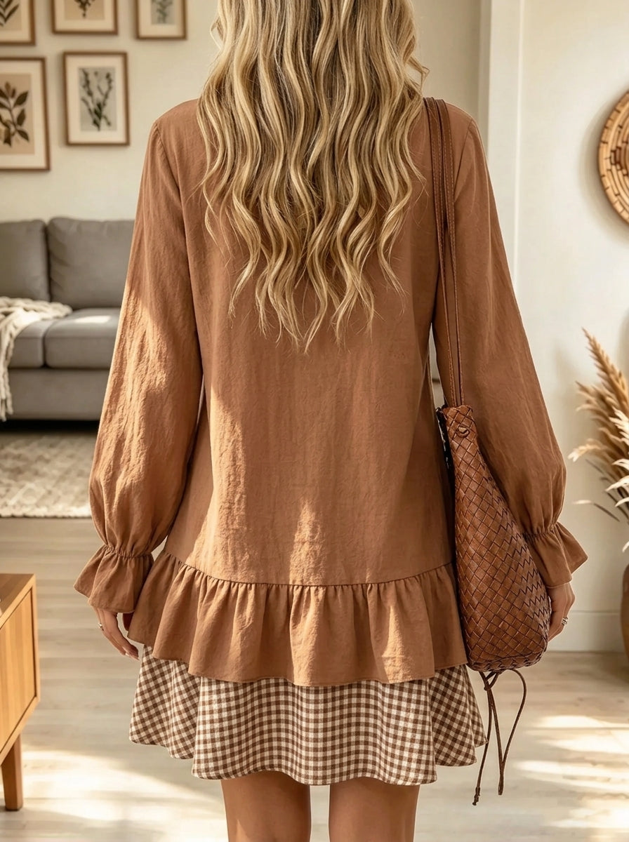 Women's Gingham Layered Ruffle Hem Babydoll Dress