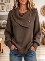 Women's Asymmetric Horn Button Cowl Neck Sweater