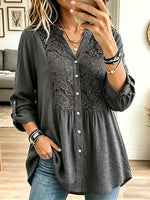 Vintage Elegant Fashionable Loose-fitting Openwork Lace Trim Shirt