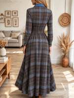 Vintage Chic Plaid Pattern Art Casual Stylish Long Sleeve Maxi Dress