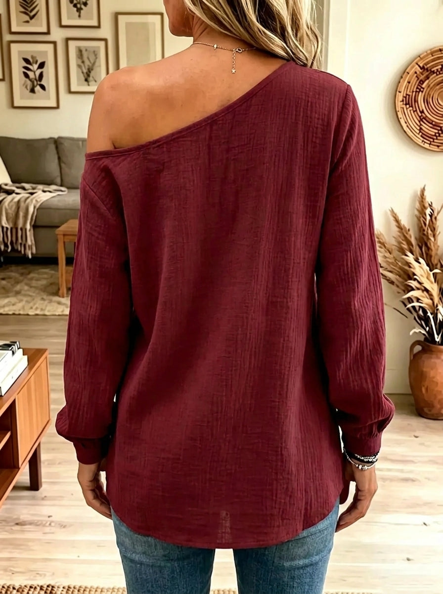 Women's Slouchy Off-the-Shoulder Textured Tunic Top