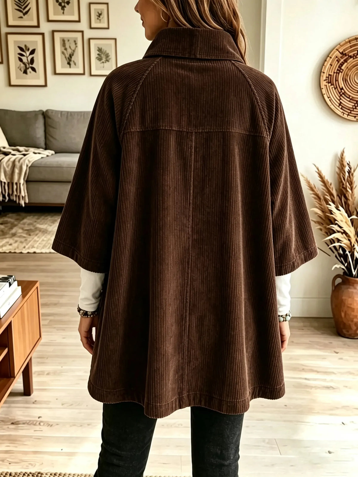 Women's Stand Collar Oversized Corduroy Poncho Coat