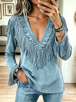 Vintage Elegant Tassel Suede Shirt