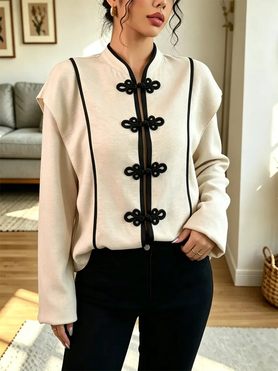 Retro Ethnic Elegant Knot Art Casual Stylish Long Sleeve Shirt