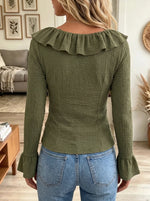 Women's Ruffle Trim V-Neck Crinkle Top