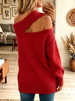 Women's Asymmetrical Cutout Cold-Shoulder Knit Sweater