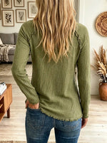 Women's Raw Hem Long-Sleeve Textured Top