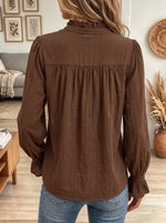 Women's Ruffled V-Neck Button Gauze Peasant Blouse