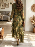 Women's Ruffled Hem Floral Wrap Maxi Dress
