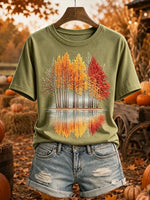 Women's Autumn Forest Lake Reflection Graphic T-Shirt