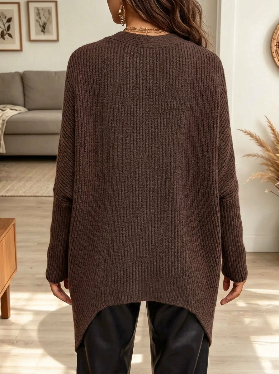 Women's Ribbed Knit Cross-Front Poncho Cardigan