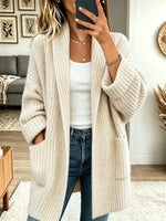 Women's Shawl Collar Ribbed Knit Long Cardigan