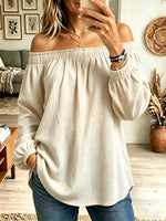 Women's Off-the-Shoulder Crinkle Cotton Babydoll Blouse