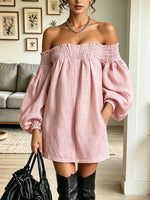 Women's Off-the-Shoulder Smocked Balloon Sleeve Mini Dress