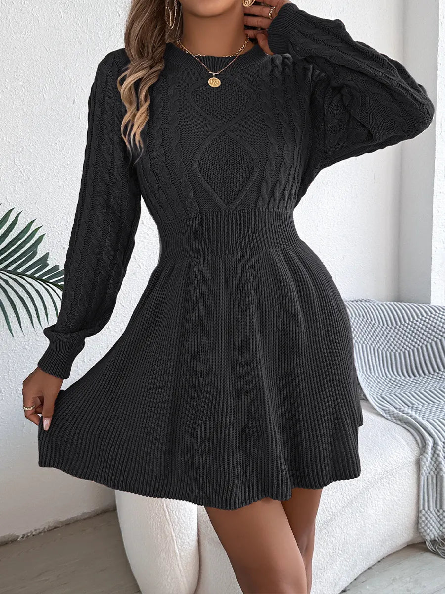 Vintage Elegant Knit Patchwork Sweater Dress
