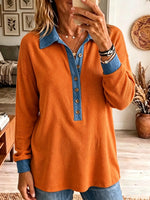 Women's Denim Trim Waffle Knit Henley Top