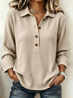 Classic Solid Color Lapel Art Casual Long Sleeve Waffle Shirt