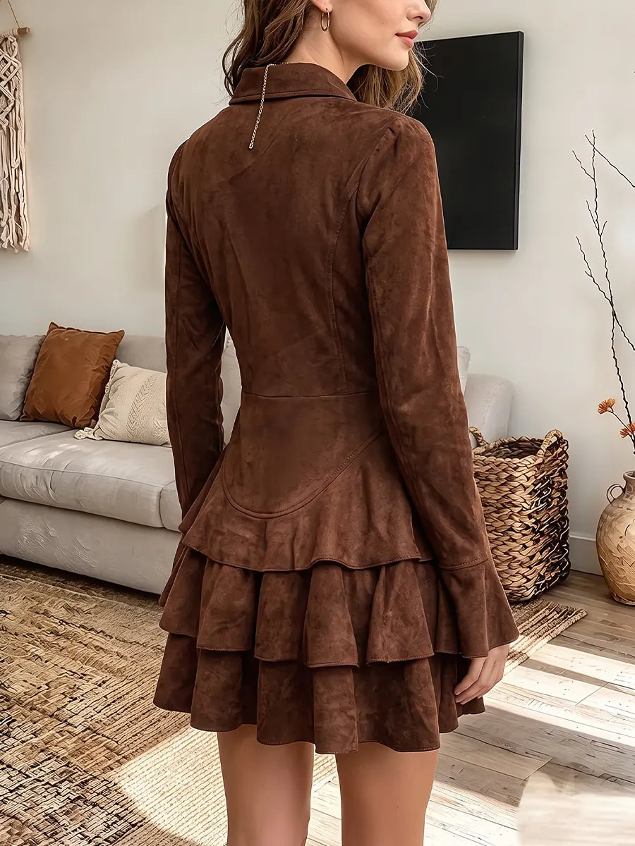 Vintage Elegant Suede ruffles Dress