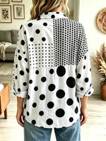 Retro Polka Dot Art Print Casual Stylish Long Sleeve Cotton Linen Shirt