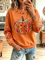 Vintage Pumpkin Autumn Pattern Art Casual Stylish Long Sleeve Sweatshirt