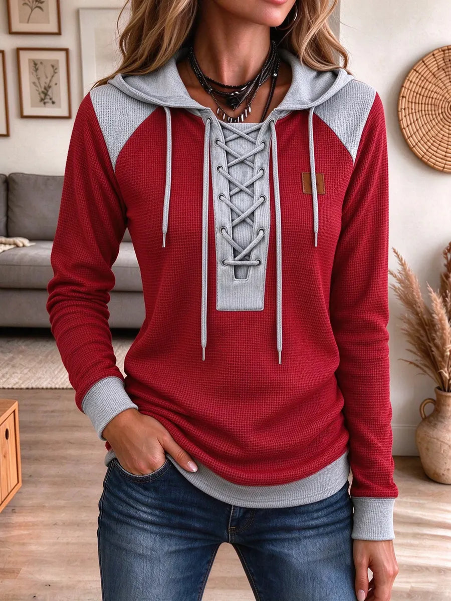 Women's Color Block Waffle Knit Hoodie