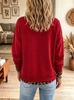Women's Beaded Santa Leopard Hem Holiday Sweatshirt