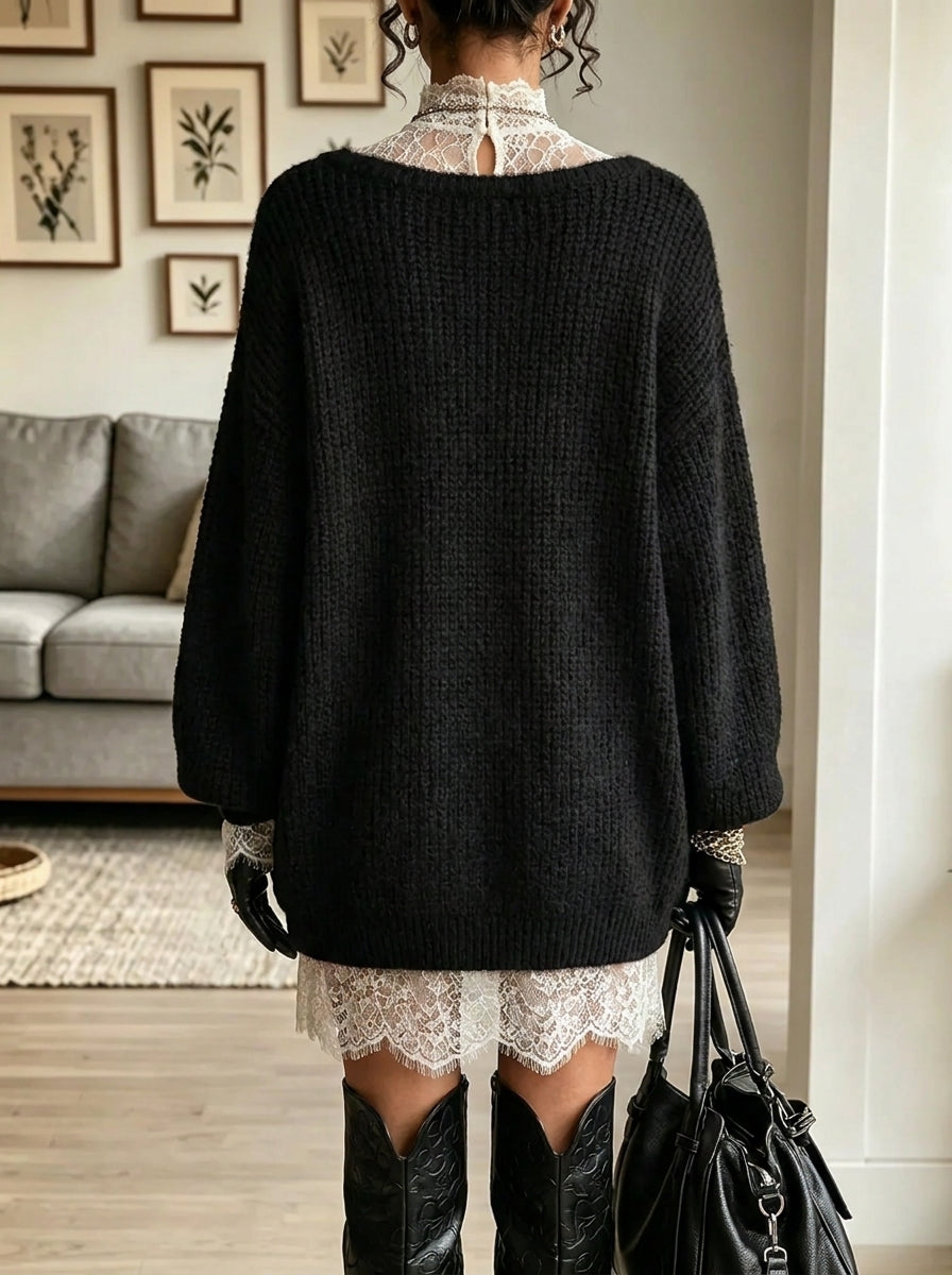 Women's Oversized Sweater Lace Dress