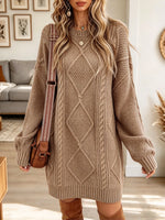 Women's Cable Knit Diamond Pattern Sweater Dress