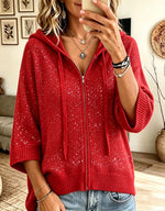 Women's Glitter Ribbed Full-Zip Hooded Cardigan