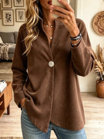Women's Stand Collar Single-Button Suede Shacket