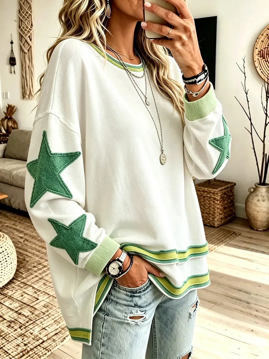 Women's Loose Fit Crewneck Star Sweatshirt