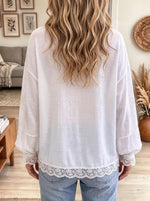 Women's Beaded Snowman Winter Graphic Print Lace Trim Top