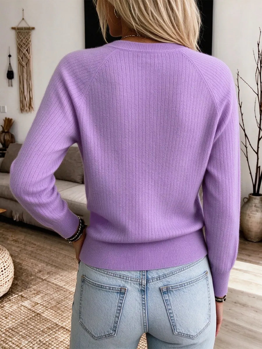Retro Knit V Collar Art Casual Stylish Long Sleeve Sweater